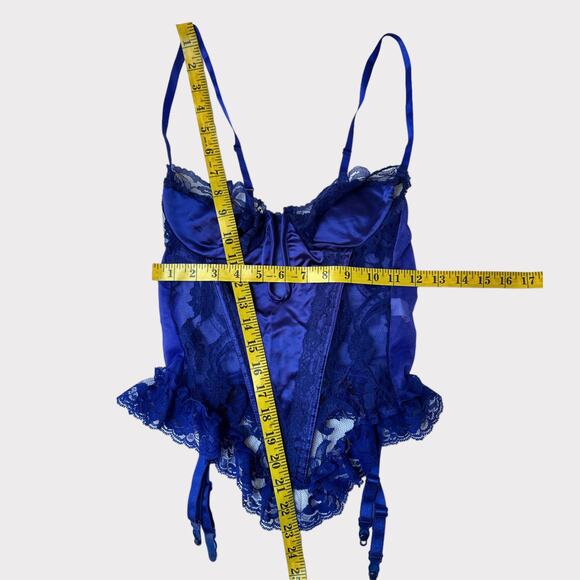 Vintage Satin Lace Wired U-Gore Bustier, Size S, Royal Blue - Picture 9 of 12
